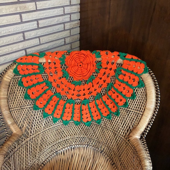 70's XL Orange/Green Large Couch Protector - Handmade Doilie - Furniture Cover - Picture 2 of 10